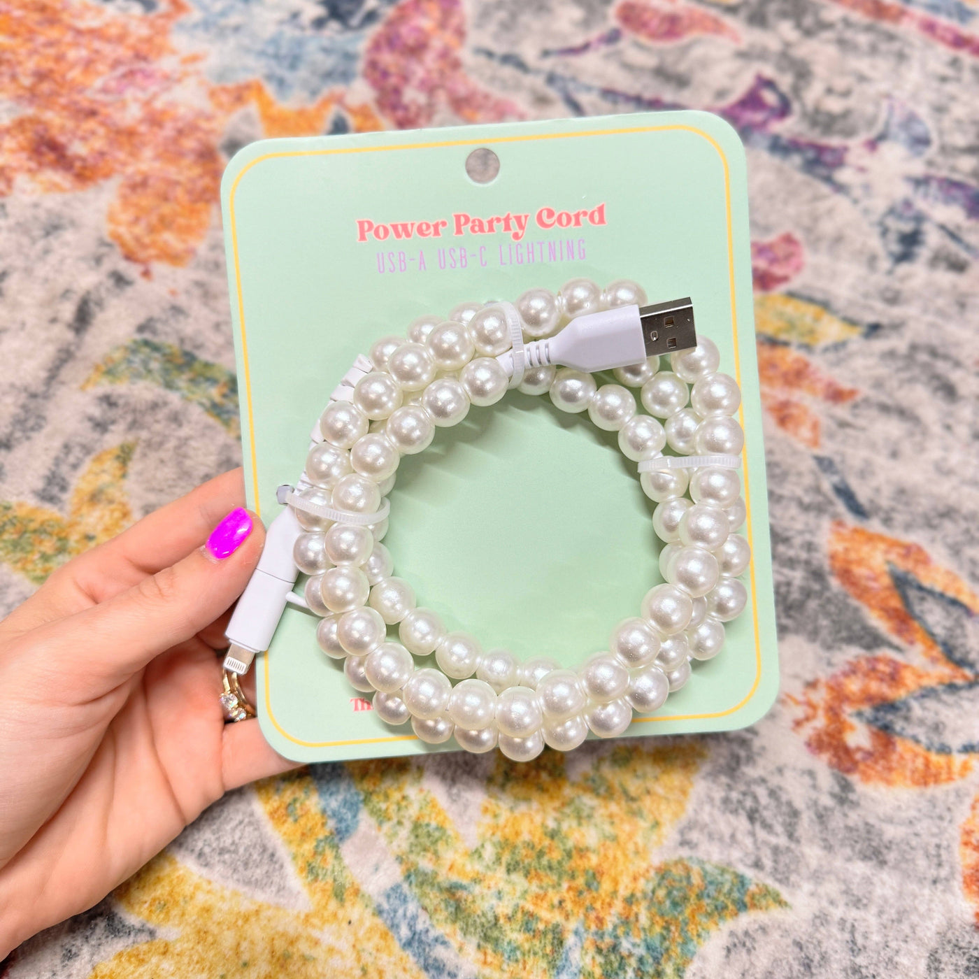 Beaded Phone Chargers USB/USB-C/Lightning: Silver
