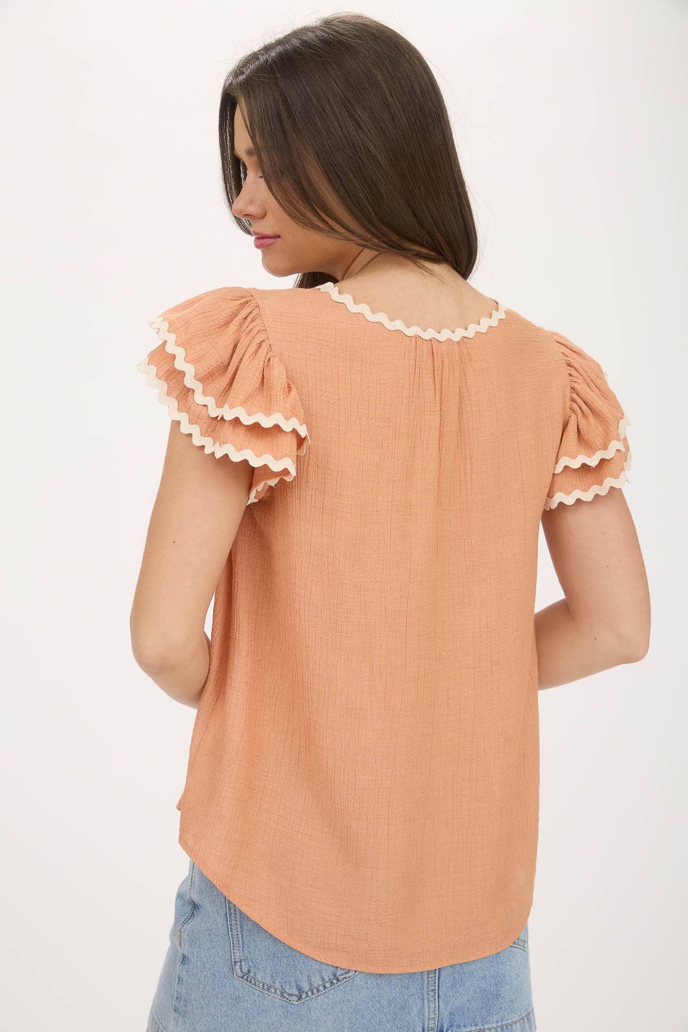 Dusty Peach Wave Trim Top