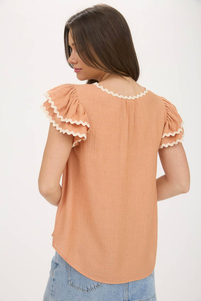 Dusty Peach Wave Trim Top