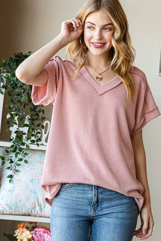 Baby Pink Ribbed Top