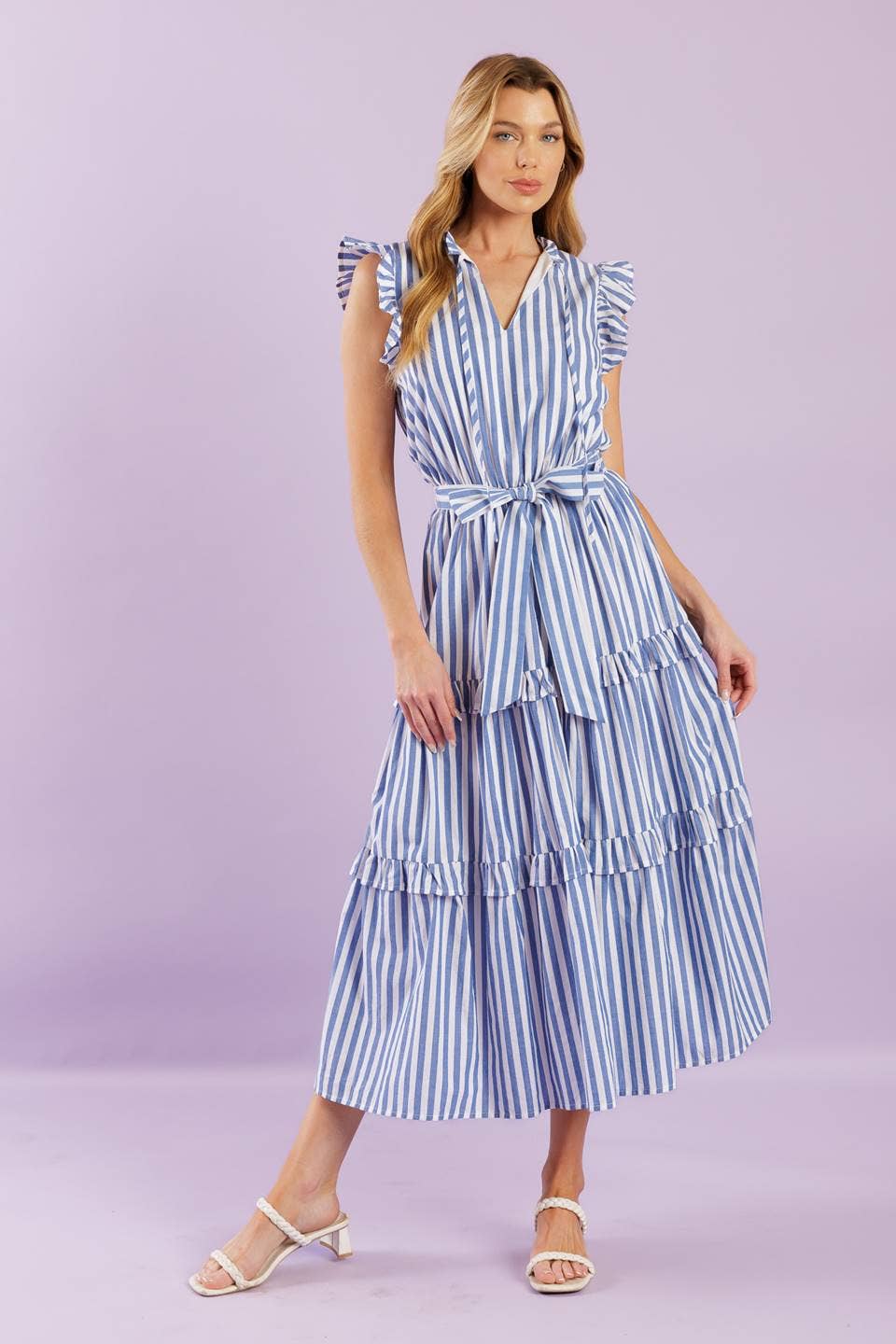 Blue Striped Midi Dress