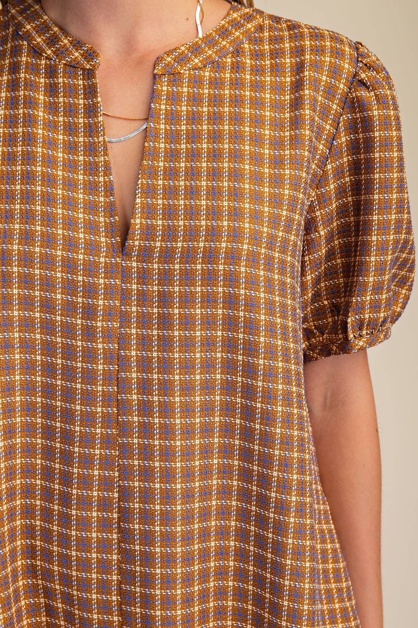 Camel Puff Sleeve Mini Dress