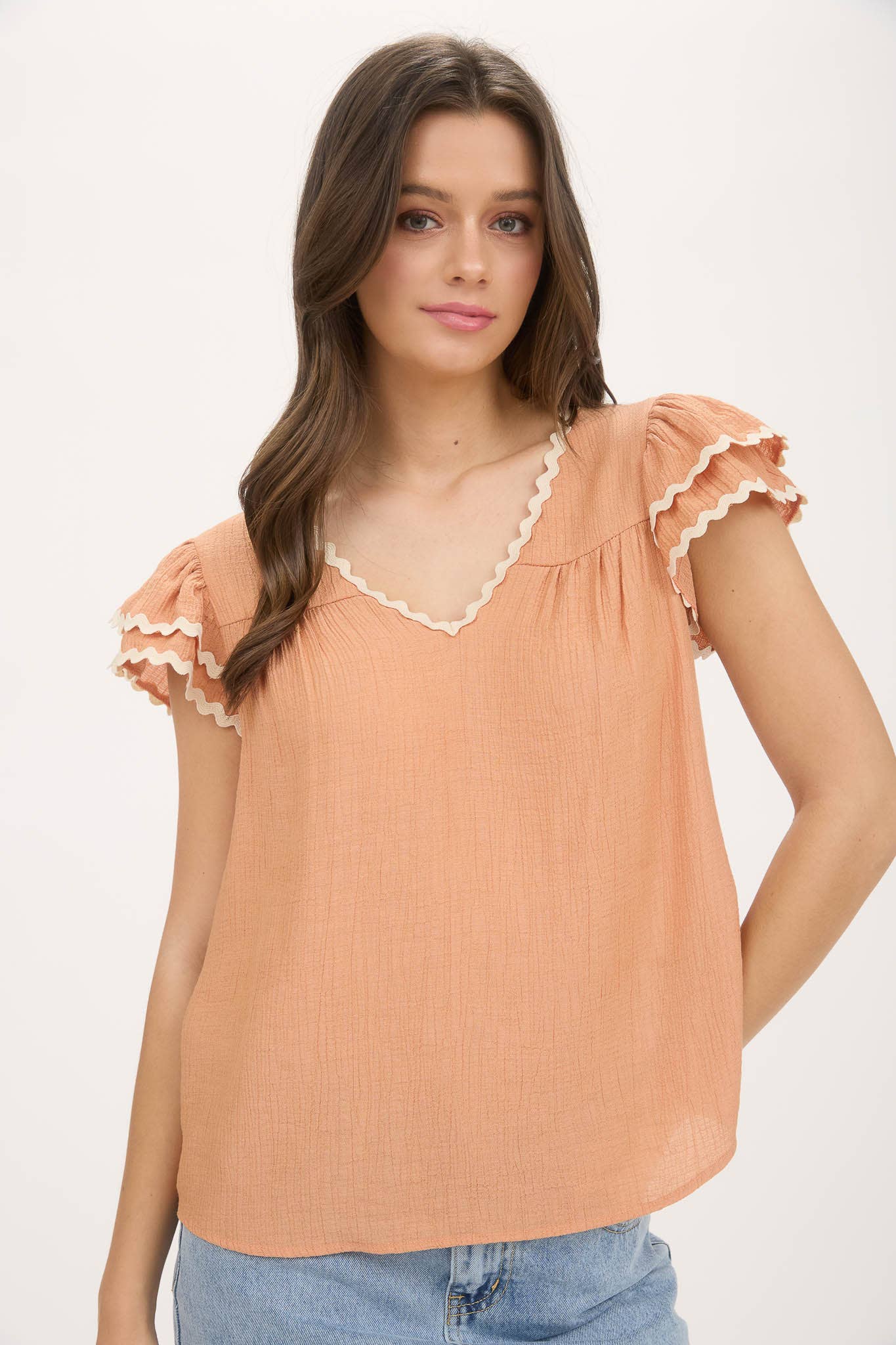 Dusty Peach Wave Trim Top