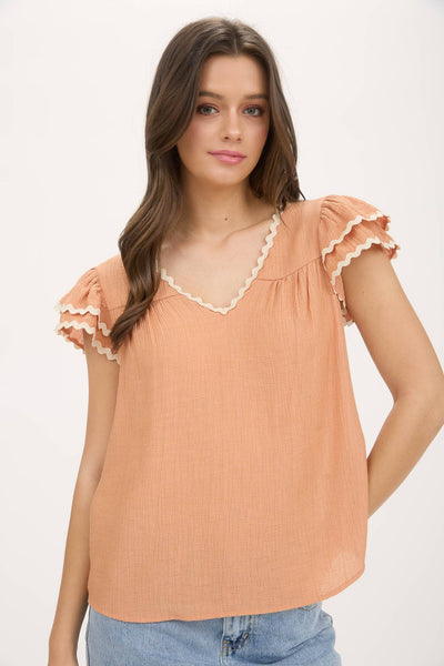 Dusty Peach Wave Trim Top