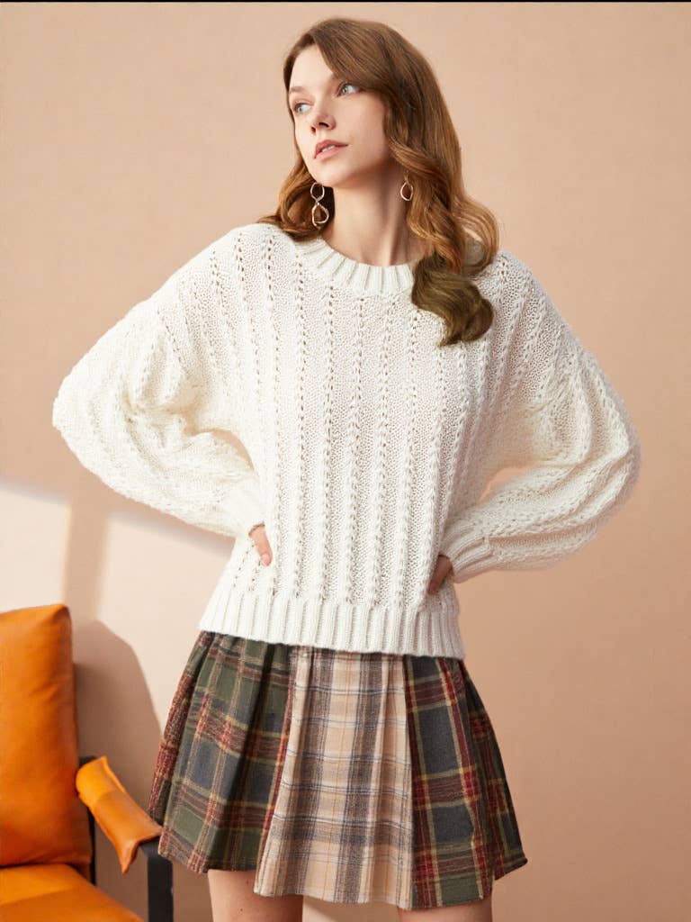 Cream Lace Trim Oversized Knit Sweater