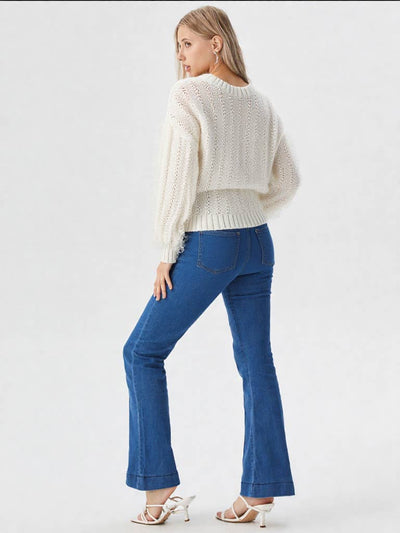 Cream Lace Trim Oversized Knit Sweater