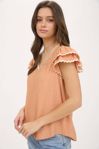 Dusty Peach Wave Trim Top
