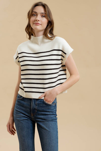 Ivory Stripe Sweater Knit Top