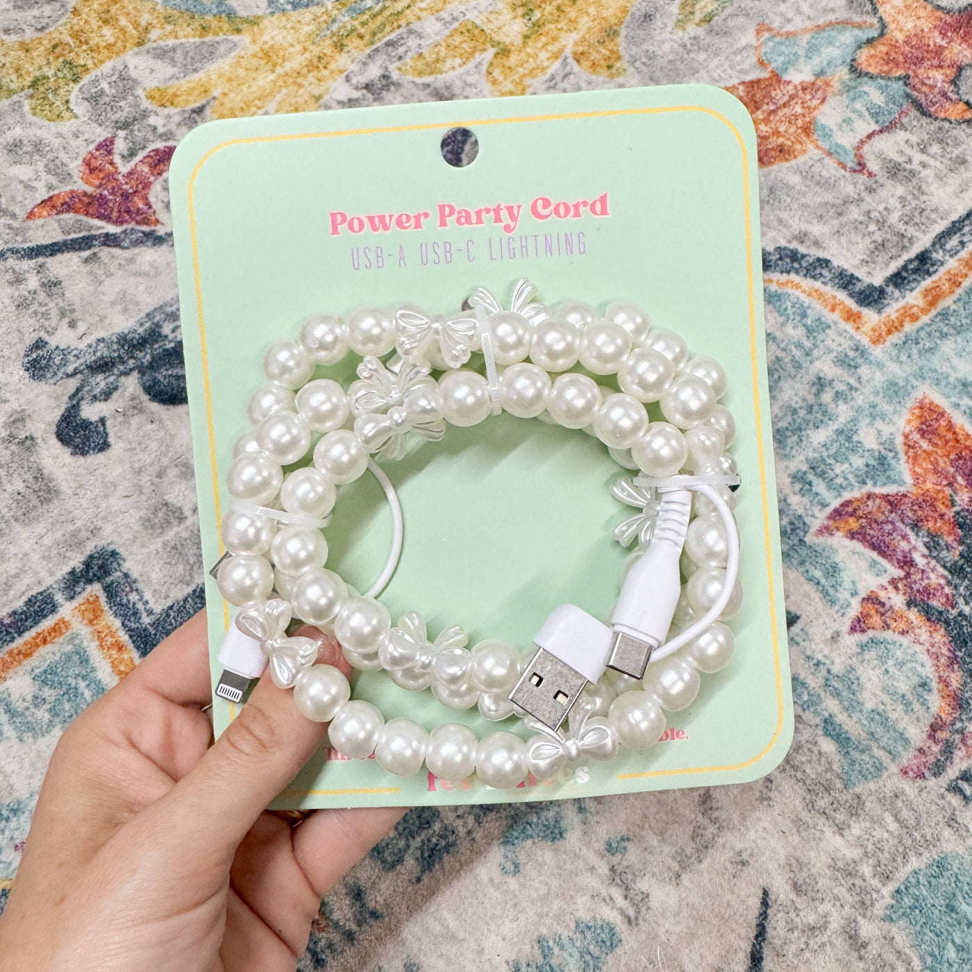 Beaded Phone Chargers USB/USB-C/Lightning: Silver