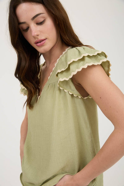 Olive Wave Trim Top