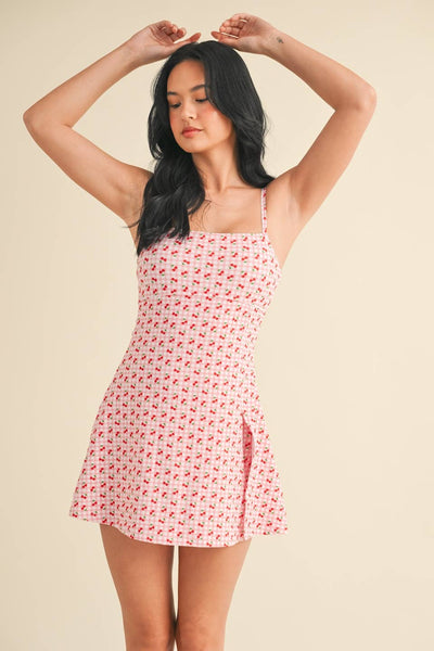 Cherry Gingham Print A-Line Mini Dress