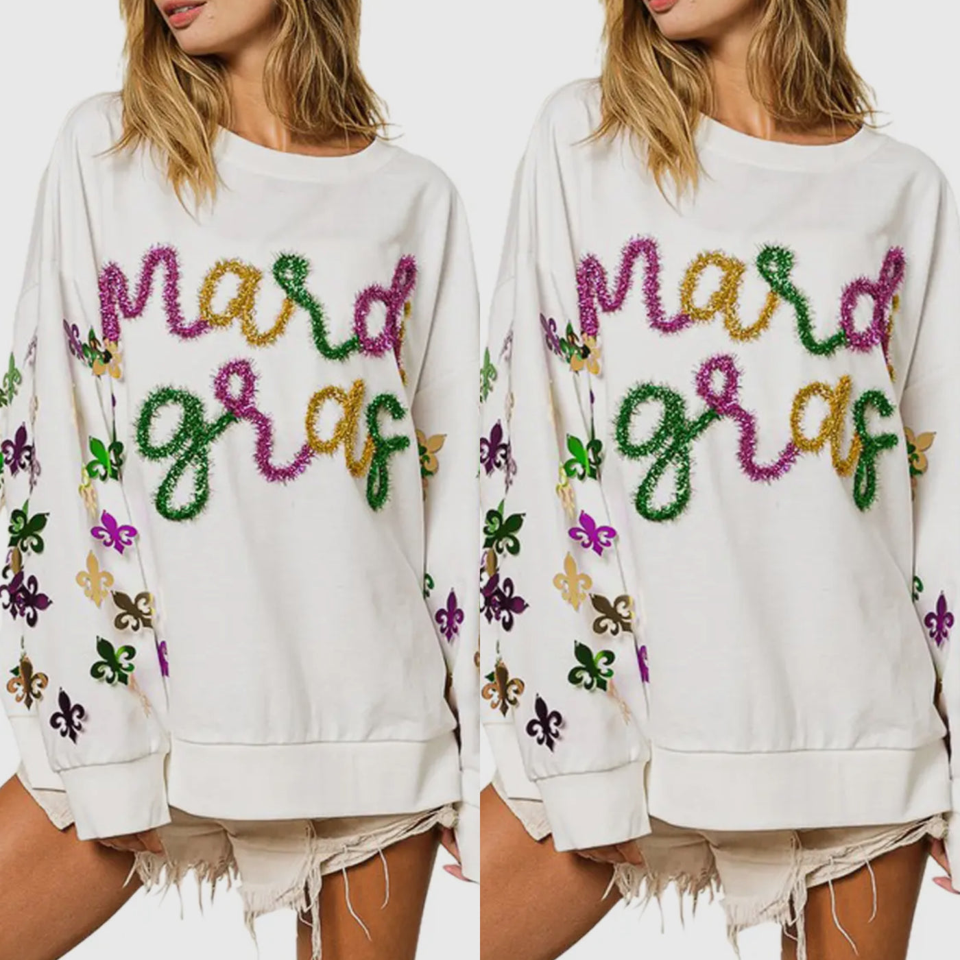 Fleur De Lis Sleeve Mardi Gras Pullover