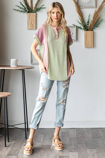 Pink Color Block Top