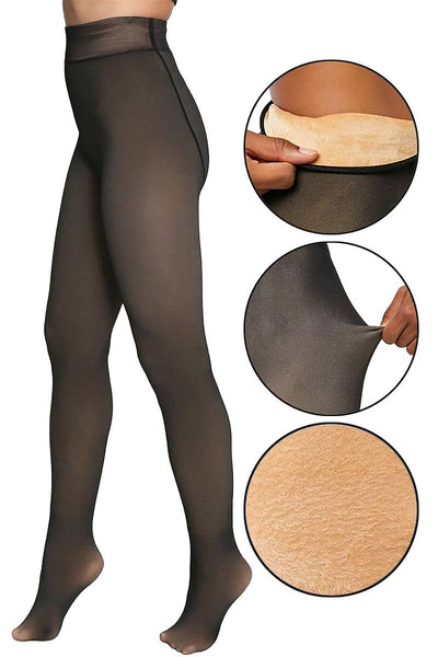 Fake Sheer Fleece Lined Pantyhose Tights: Black