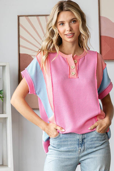 Pink Color Block Top