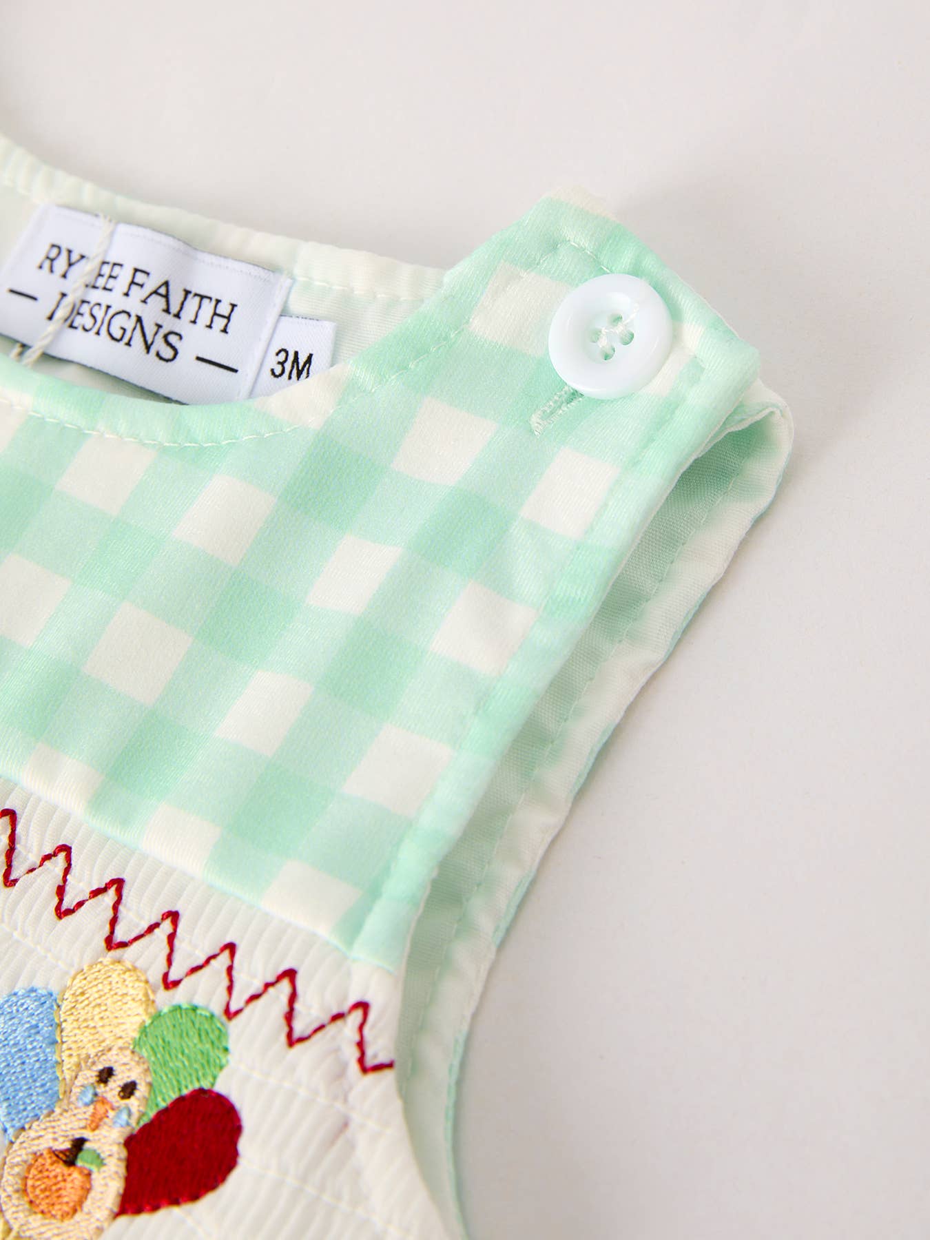 Green Chicken Smock Embroidered Plaid Baby Boys Romper