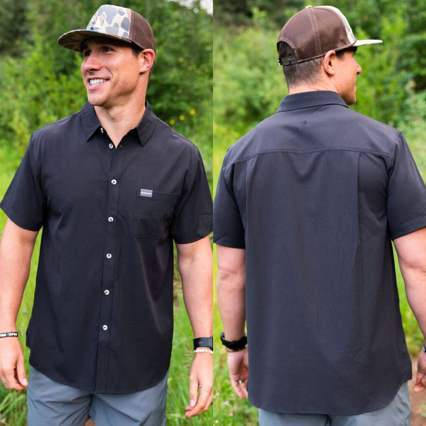 Burlebo Performance Button Up - Heather Black