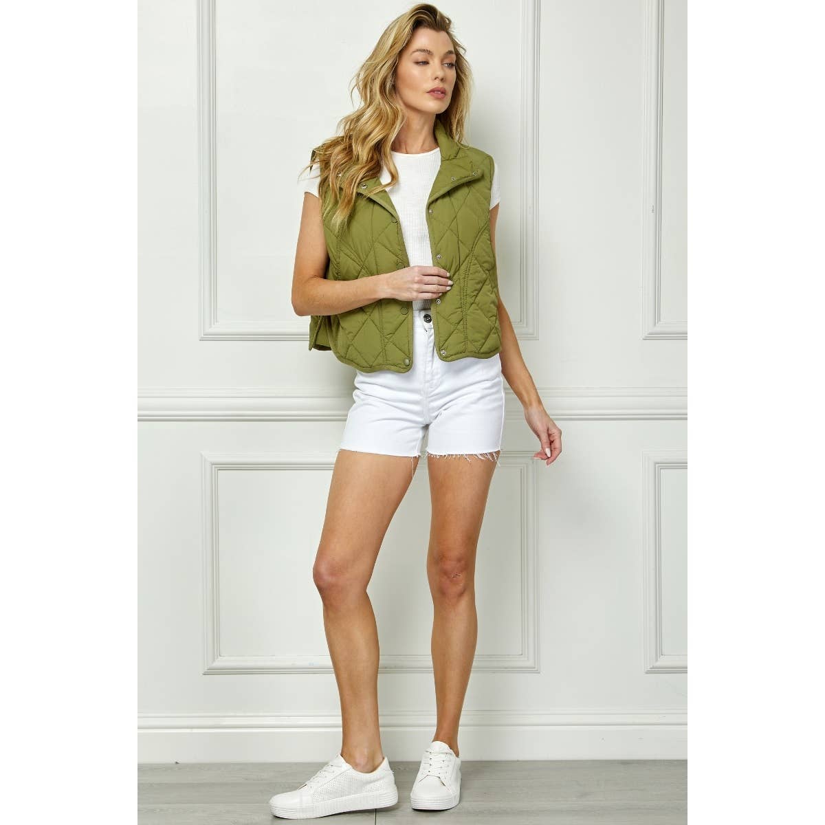 Coral Qulited Collar Vest