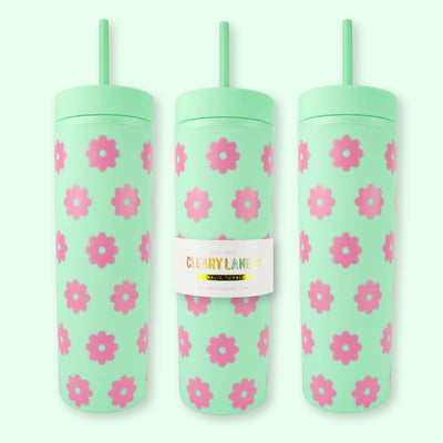 Clearly Lane 16oz Matte Tumbler | Aqua Flowers