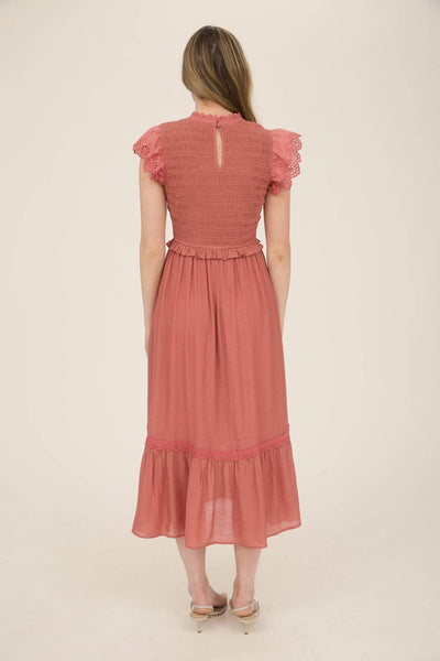 Terracotta Smocked Midi Dress