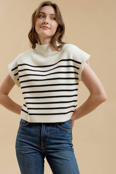 Ivory Stripe Sweater Knit Top