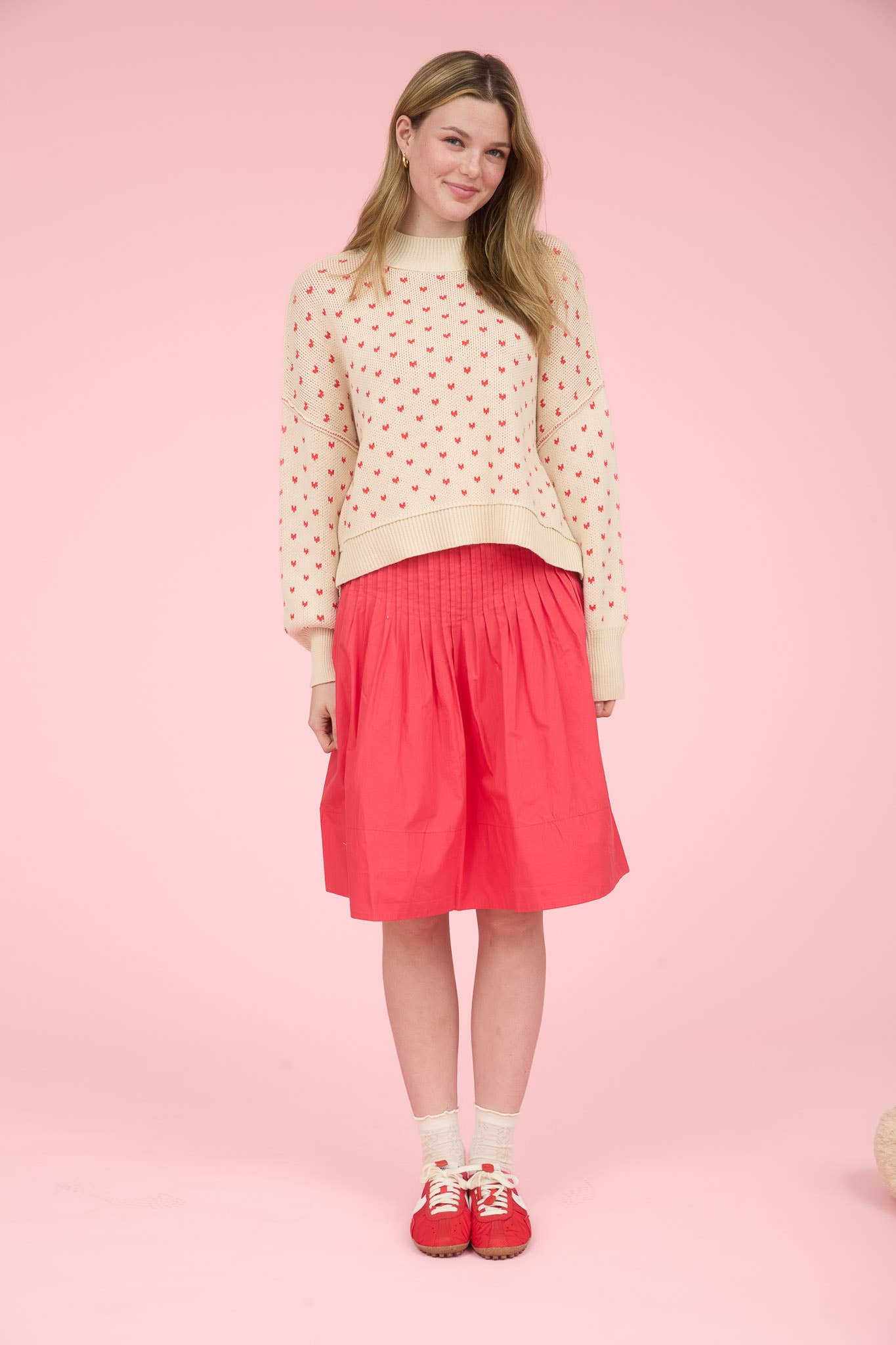 Cream Heart Pattern Knit Sweater