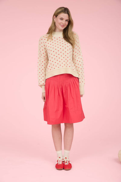 Cream Heart Pattern Knit Sweater