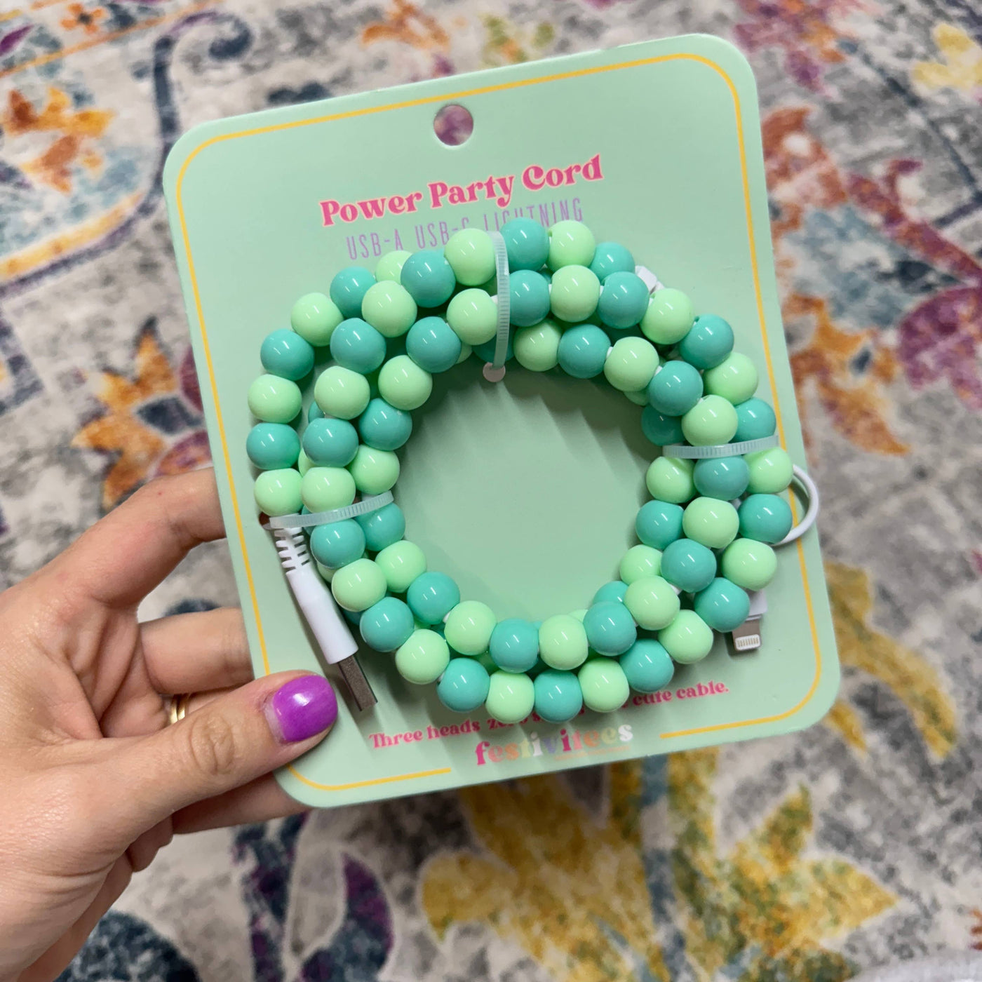 Beaded Phone Chargers USB/USB-C/Lightning: Light Turquoise