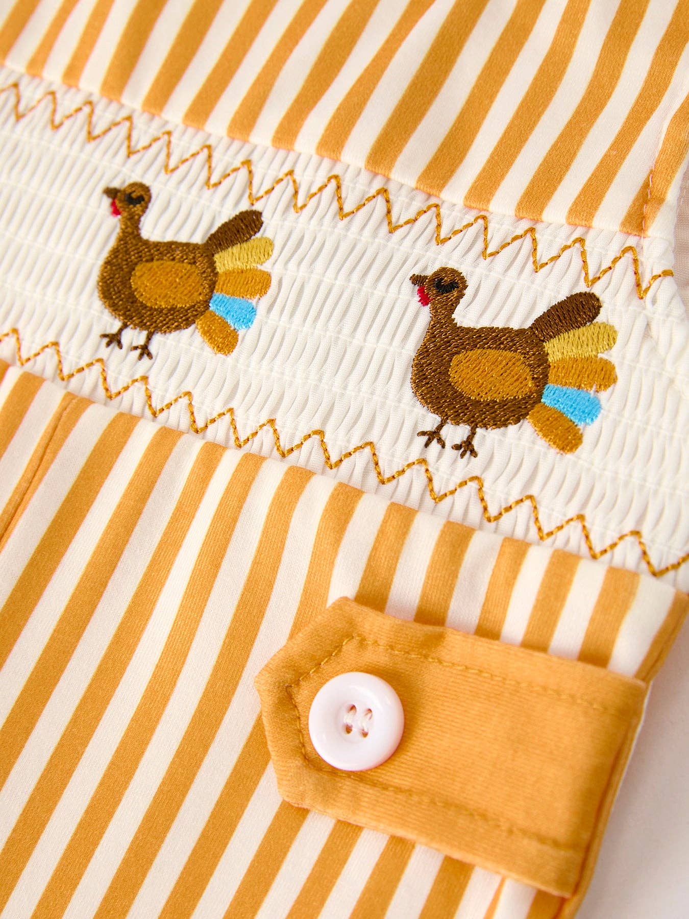 Chicken Smock Embroidered Orange Stripes Boys Romper