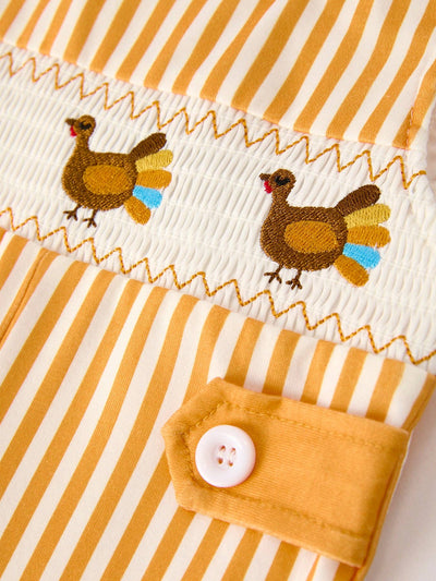 Chicken Smock Embroidered Orange Stripes Boys Romper