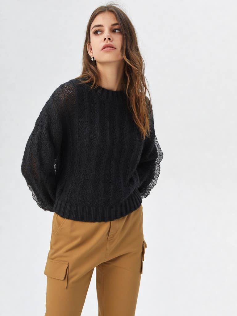 Cream Lace Trim Oversized Knit Sweater