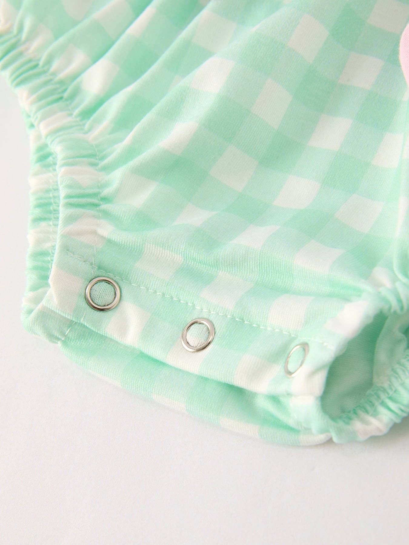 Green Chicken Smock Embroidered Plaid Baby Girls Romper