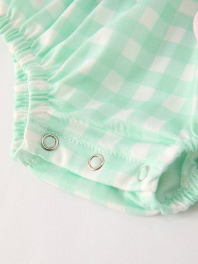 Green Chicken Smock Embroidered Plaid Baby Girls Romper