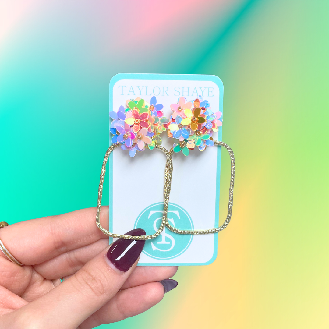 Taylor Shaye Rainbow Iridescent Spring Flower Hoops: Round