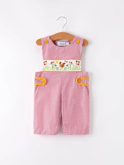 Autumn Rooster Smock Embroidered Boys Romper
