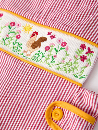 Autumn Rooster Smock Embroidered Boys Romper
