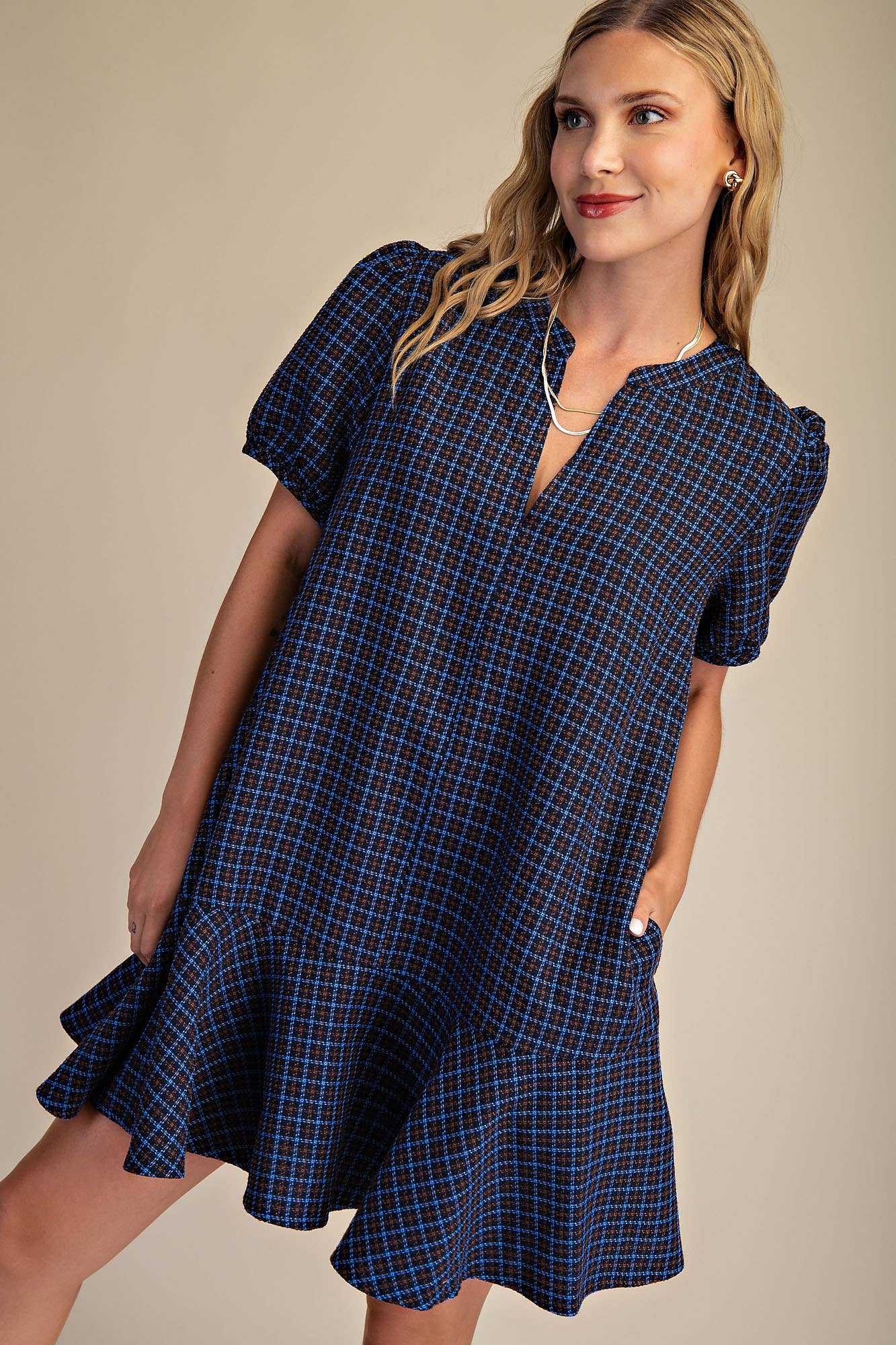 Camel Puff Sleeve Mini Dress