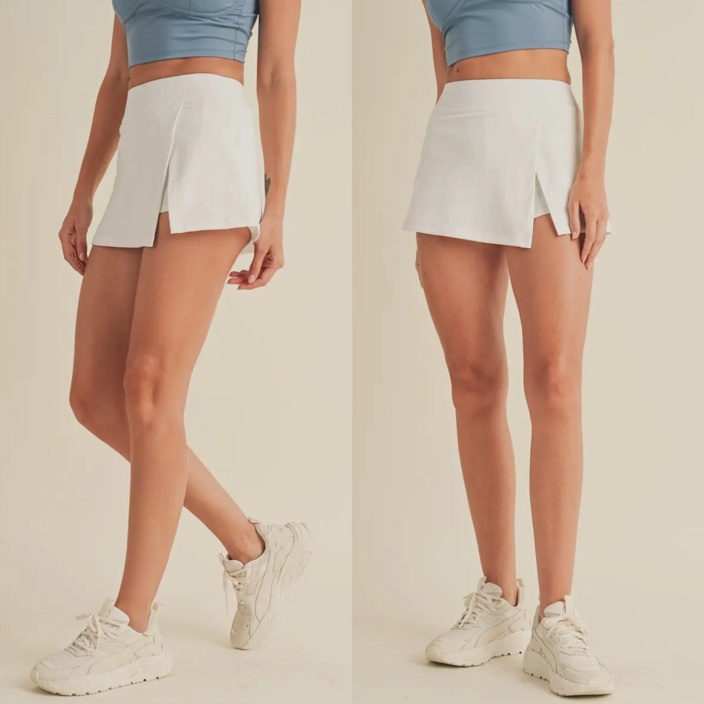 Kimberly C White Side Slit Mini Skort