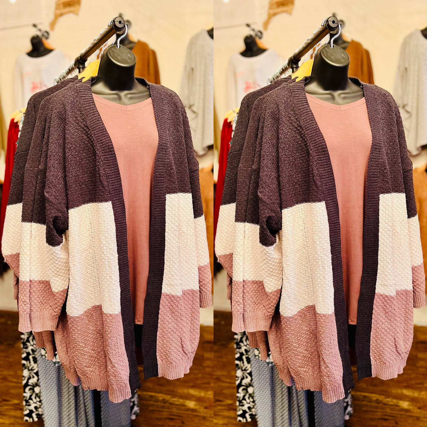 Plus Size Color Block Cardigan