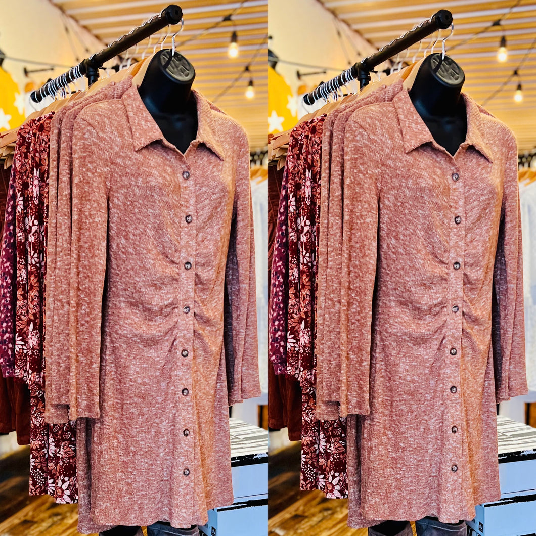 Rust Button Down Sweater Dress