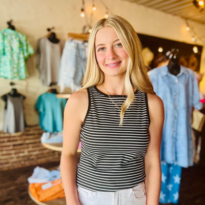 Black + White Striped Tank