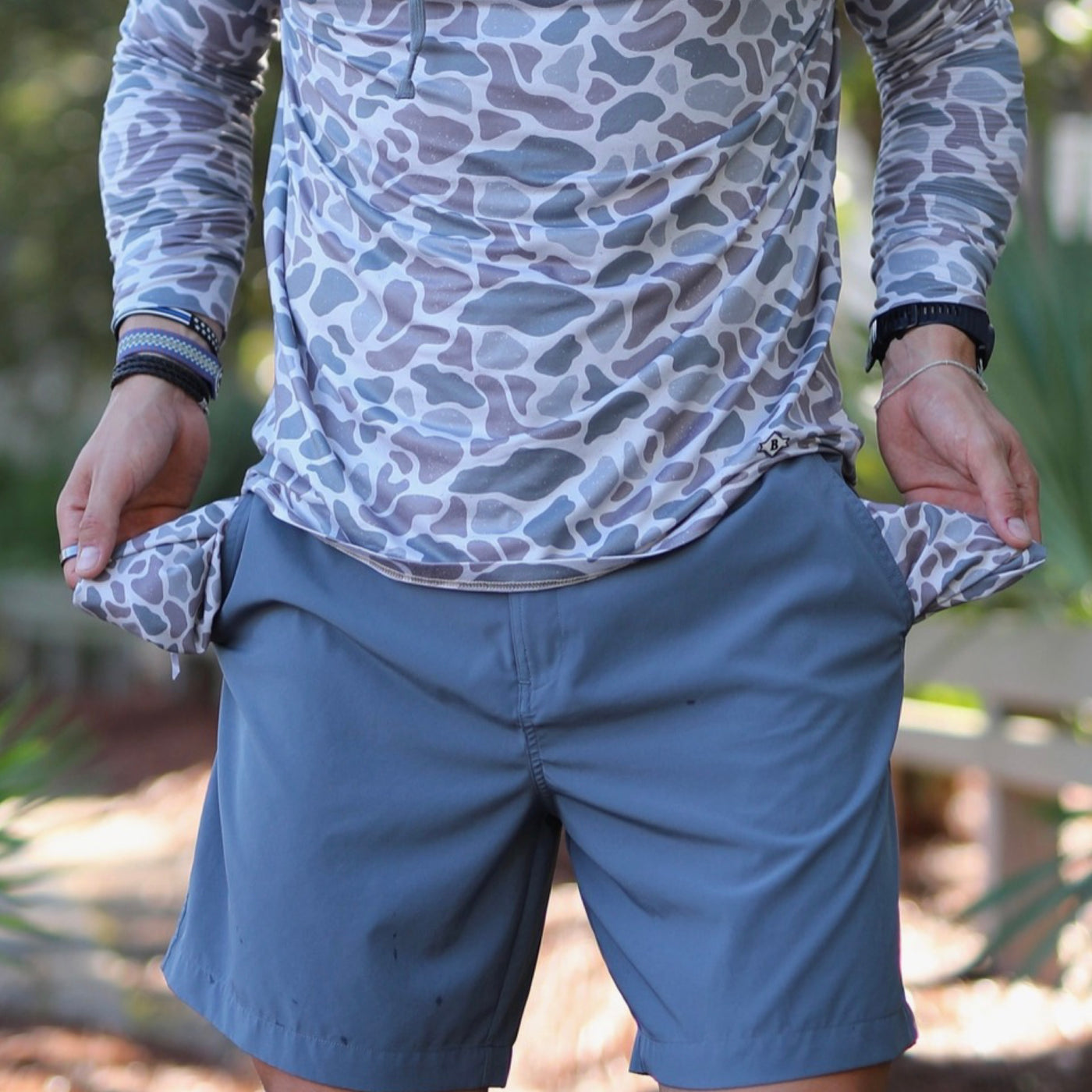 Burlebo Everyday Shorts - River Rock Grey - Deer Camo Pockets