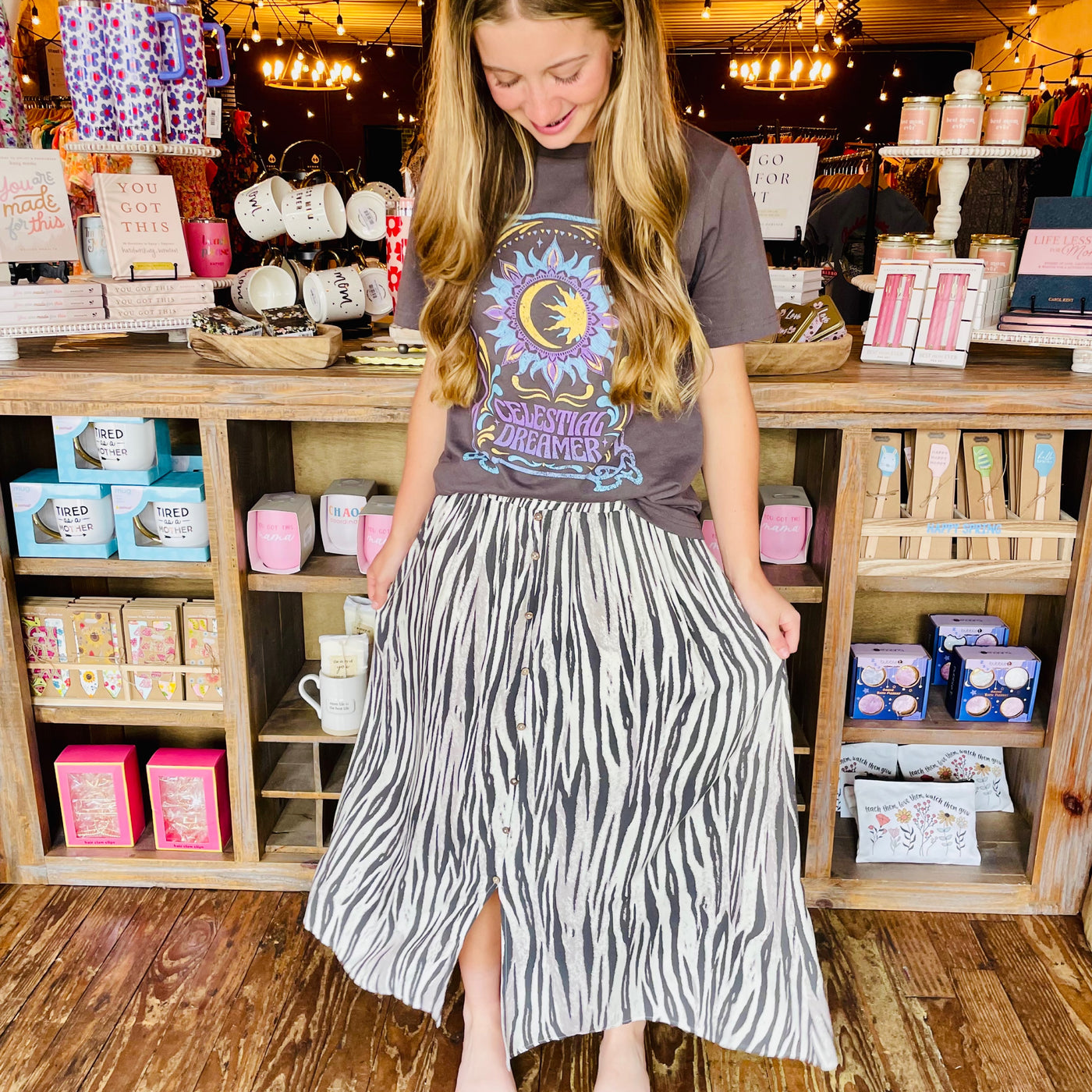 Zebra Print Midi Skirt