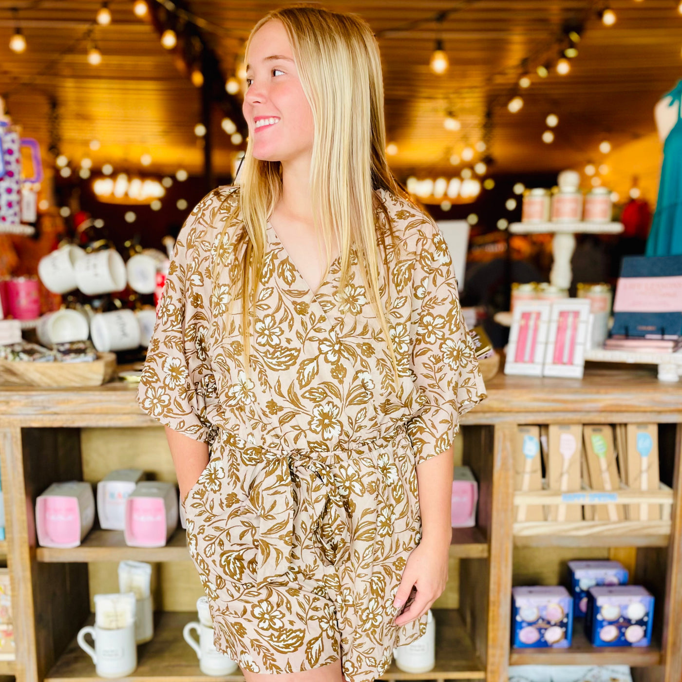 Dusty Brown Floral Romper