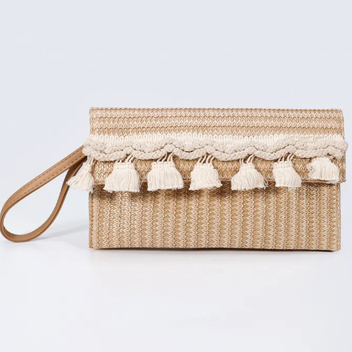 Woven Tassel Flap Clutch