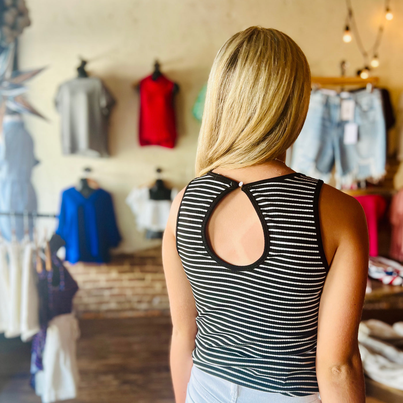 Black + White Striped Tank