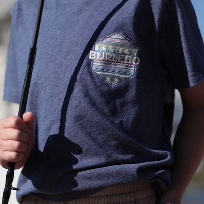 Burlebo Youth Tee - Palms and Fins Logo | Heather Navy