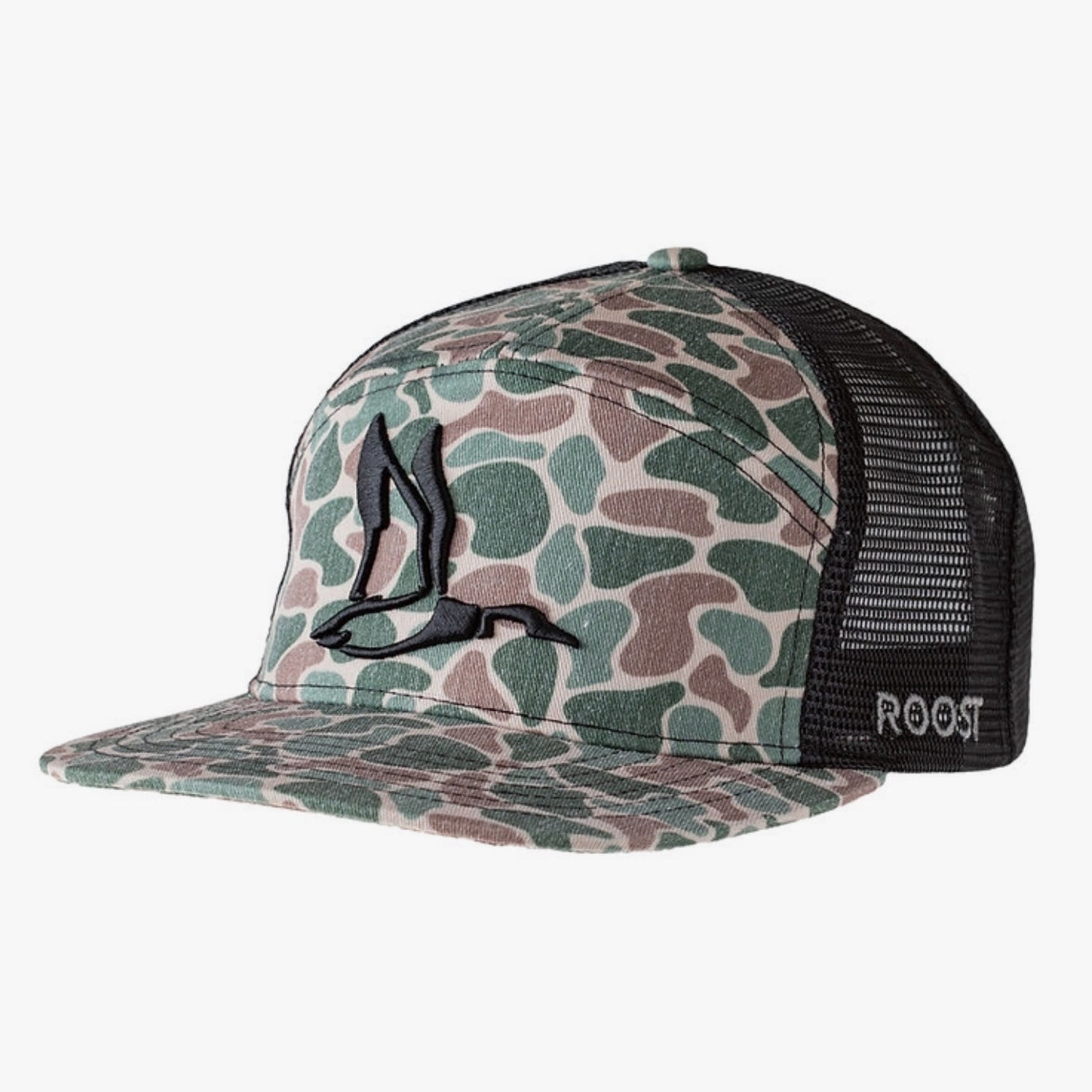 Roost Black 3D Puff Duck Logo Cap