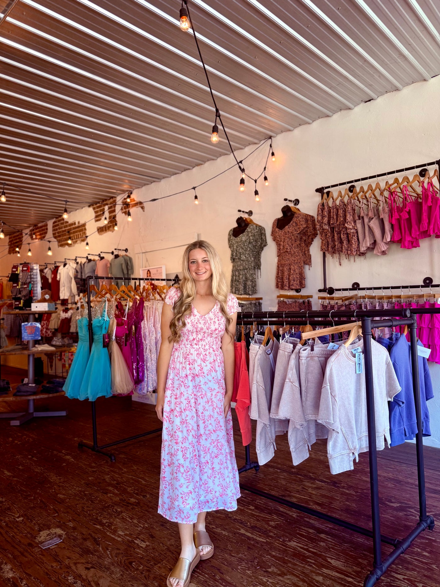 Pink Smocked Floral Midi Dress