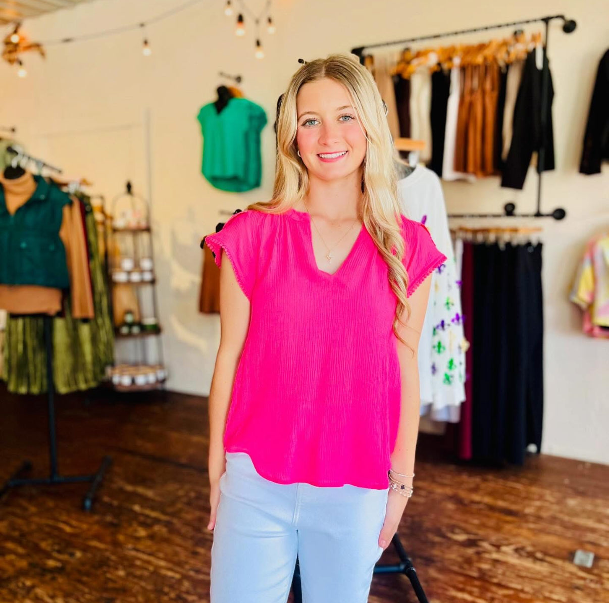 Fuchsia Tassel Sleeve Top